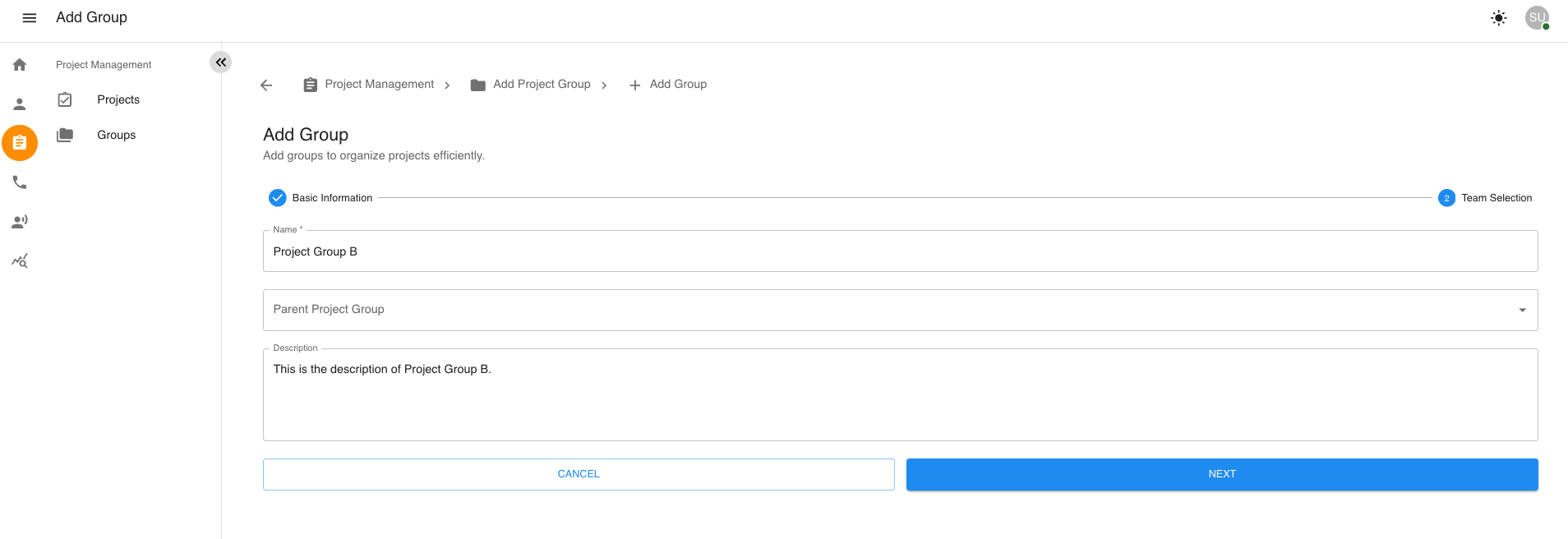 Add Project Group Page