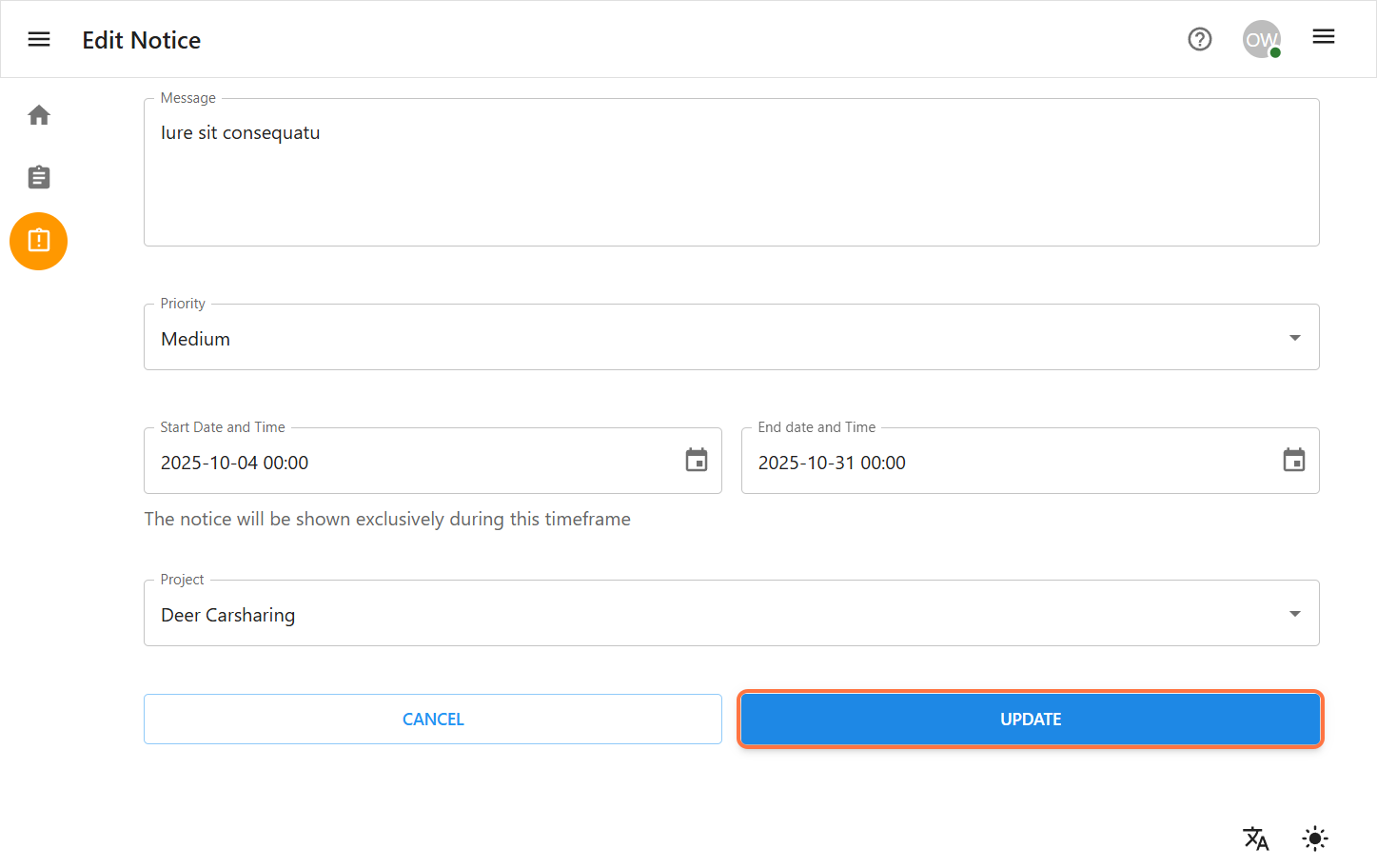 Select Notice to Edit